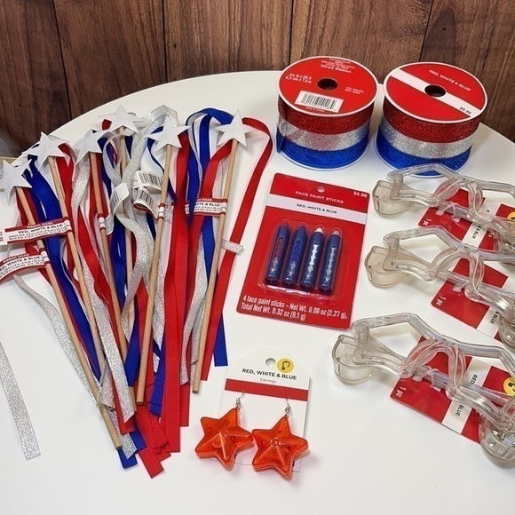 Michaels 4th of July Craft Ribbon Wands Flashing Star Glasses Earrings Bundle - Picture 14 of 16